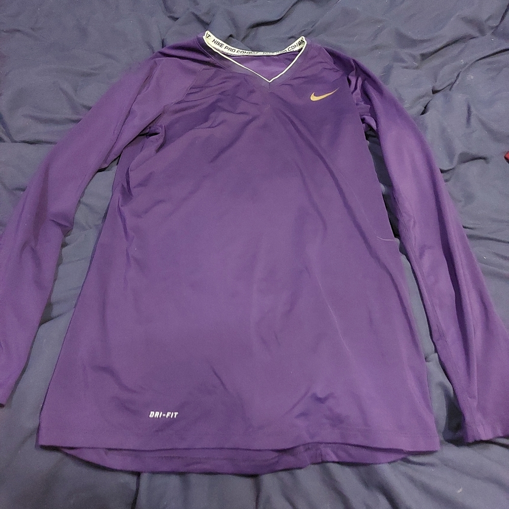 Nike pro combat fitted purple long sleeves size large